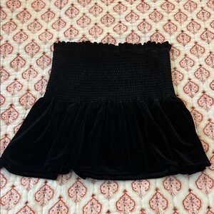 Zara Black Smocked Velvet Skater Strapless top